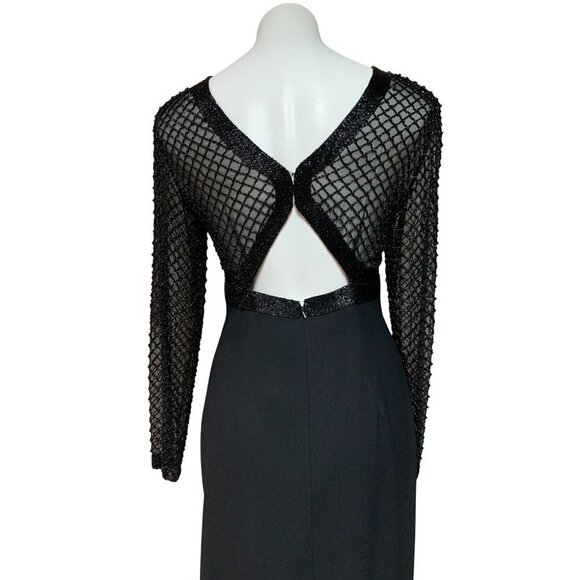Vintage 80s NWT Evening Gown Maxi Black Beaded Size 6 SMALL - Picture 7 of 9
